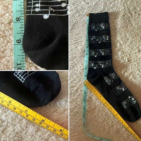 Musical Note Printed Black Crew Socks Concert Musician Music Novelty Singer - Picture 7 of 8